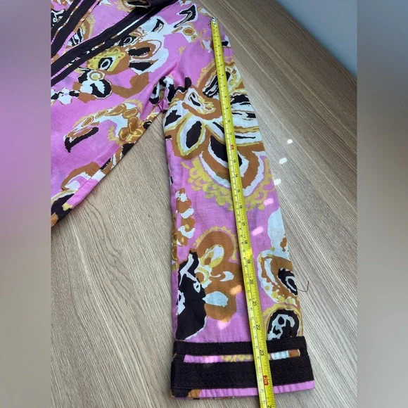 Tory Burch Pink Floral Tunic Top Size 8 Boho Beach Resort 100% Cotton Brown Trim - Picture 9 of 10